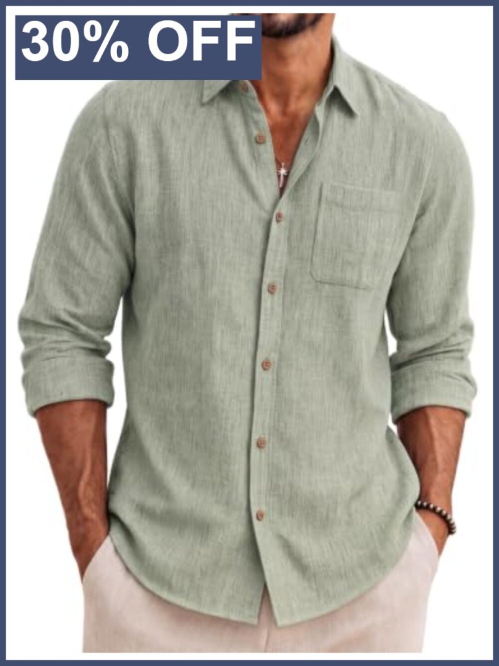 Men's Long Sleeve Button Down Shirt Casual Linen Textured Regular Fit